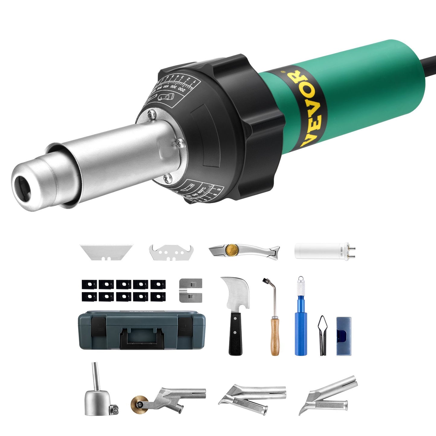 Heißluft-Kunststoffschweißgerät, 1600 W, PVC, TPO, Vinyl, Heißluftpistole, Taschenlampe und 14 Zubehörteile