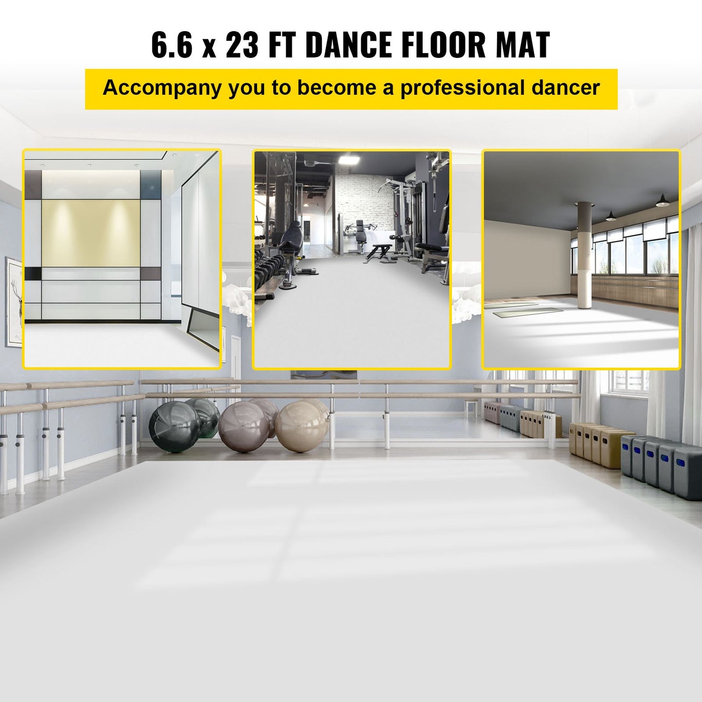 Dance Floor, 6.6 x 23 ft Dance Floor Roll, 0.06 Inch Thick PVC Vinyl Dance Floor, Black/White Reversible Portable Dance Floor, Non-Slip Dance Floors, Ballet Dance Floor for Jazz, Pop, Lyrical Style