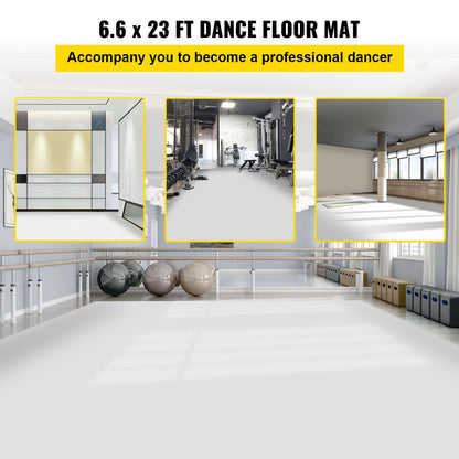 Dance Floor, 6.6 x 23 ft Dance Floor Roll, 0.06 Inch Thick PVC Vinyl Dance Floor, Black/White Reversible Portable Dance Floor, Non-Slip Dance Floors, Ballet Dance Floor for Jazz, Pop, Lyrical Style