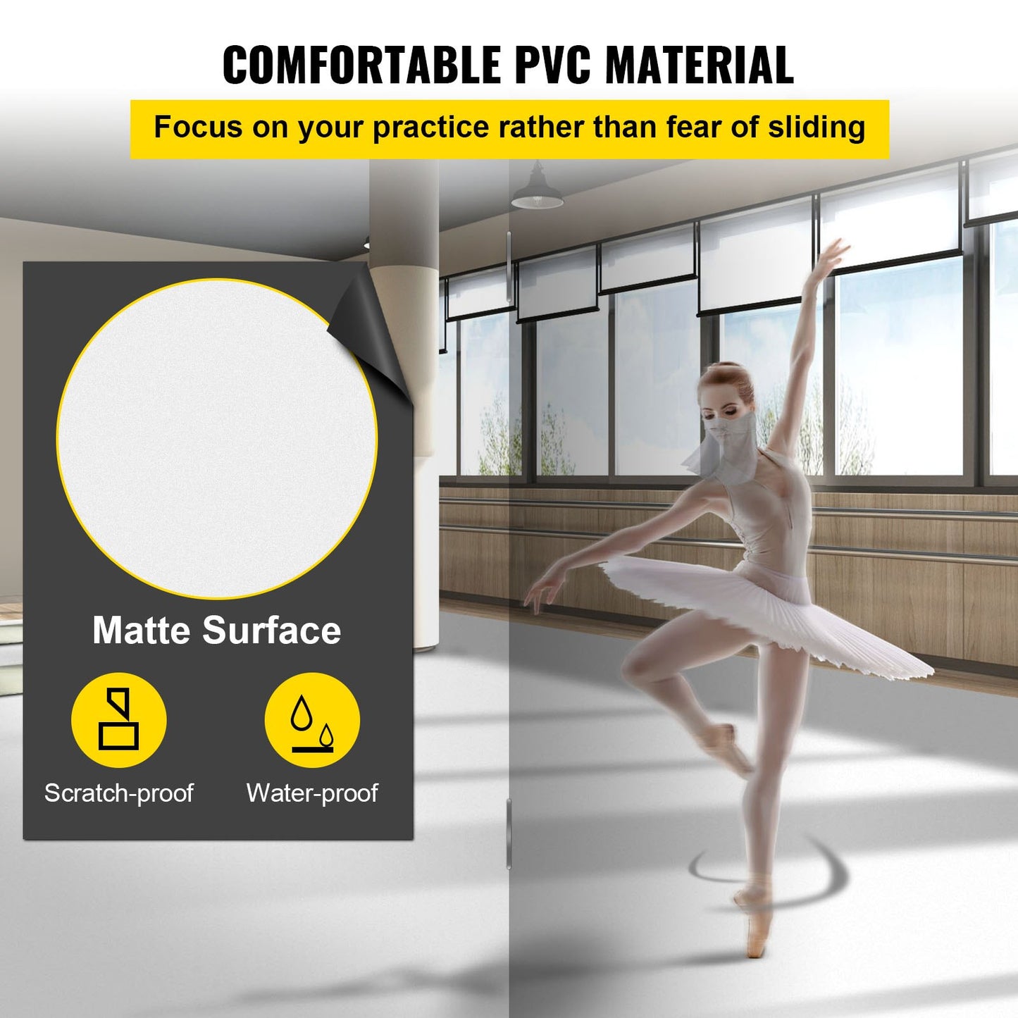 Dance Floor, 6.6 x 23 ft Dance Floor Roll, 0.06 Inch Thick PVC Vinyl Dance Floor, Black/White Reversible Portable Dance Floor, Non-Slip Dance Floors, Ballet Dance Floor for Jazz, Pop, Lyrical Style