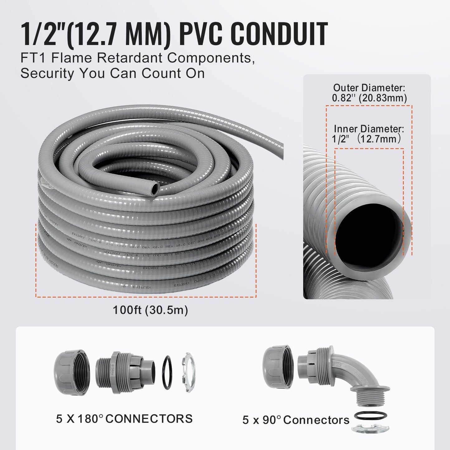 1/2 in flexibel vätsketät elektrisk PVC-ledning 100 fot icke-metallisk
