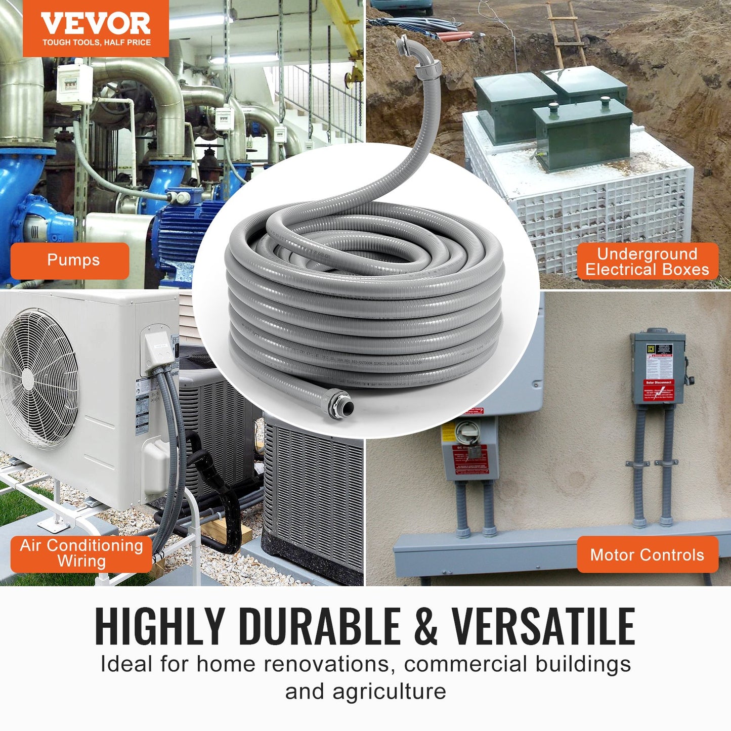 1/2 in flexibel vätsketät elektrisk PVC-ledning 100 fot icke-metallisk