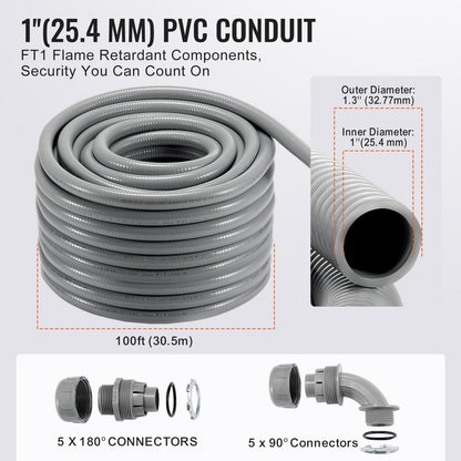 1 i flexibel vätsketät elektrisk PVC-ledning 100 fot icke-metallisk IP65