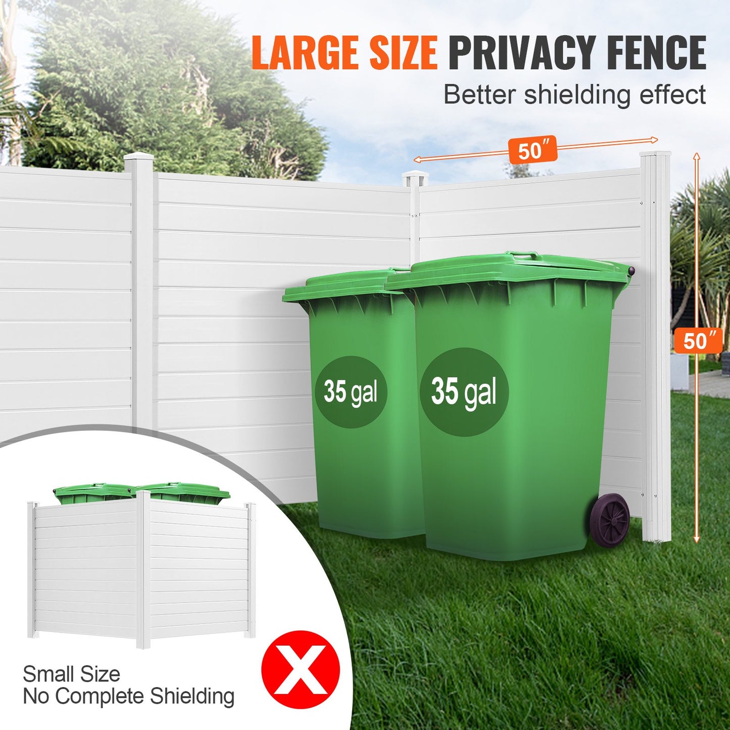 Outdoor Privacy Screens, 50" B x 50" H Luftkonditioneringsstängsel, Poolutrustningshölje, Horisontellt Vinyl Privacy-staket, perfekt för att omsluta papperskorgen och A/C-enheter (3-paneler)