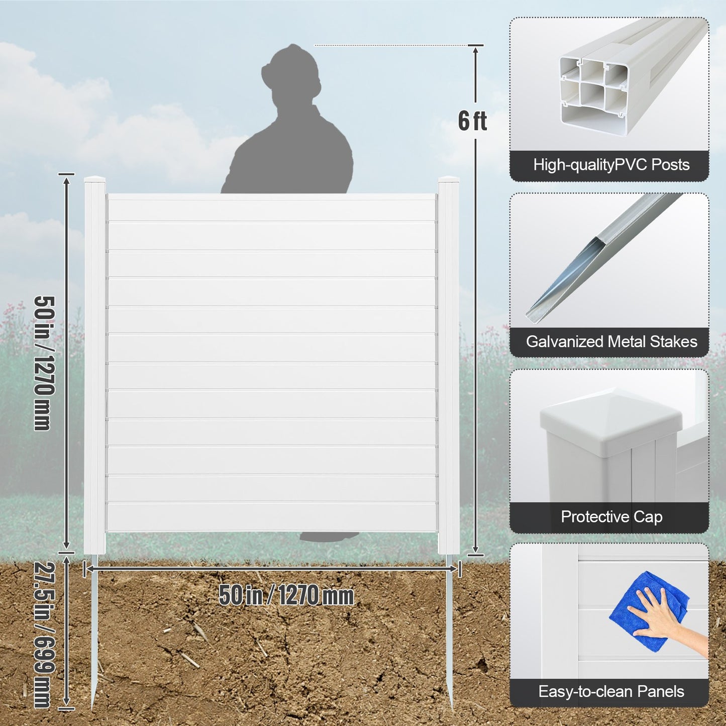 Outdoor Privacy Screens, 50" B x 50" H Luftkonditioneringsstängsel, Poolutrustningshölje, Horisontellt Vinyl Privacy-staket, perfekt för att omsluta papperskorgen och A/C-enheter (3-paneler)