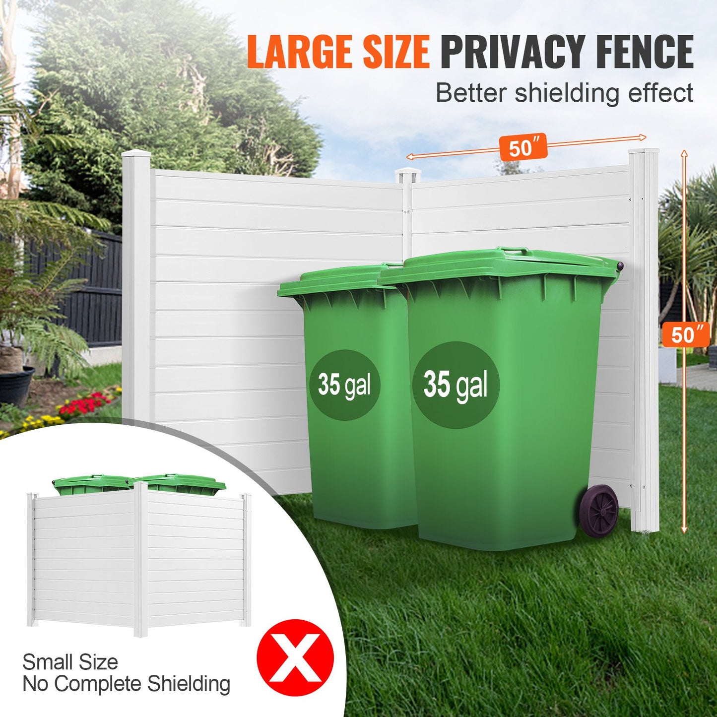 Outdoor Privacy Screens, 50" B x 50" H Luftkonditioneringsstängsel, Poolutrustningshölje, Horisontellt Vinyl Privacy-staket, perfekt för att omsluta papperskorgen och A/C-enheter (2-paneler)