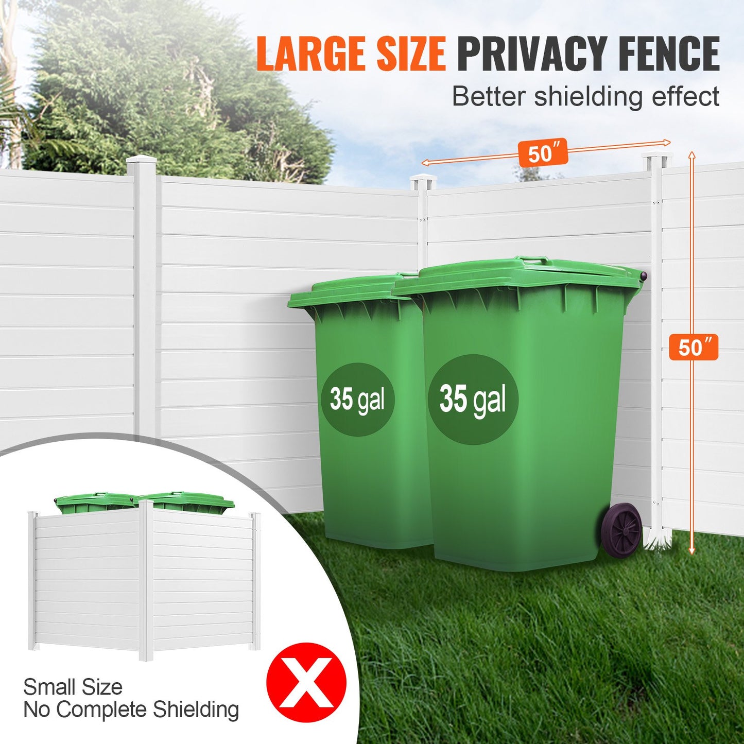 Outdoor Privacy-skärmar, 50" B x 50" H Luftkonditioneringsstängsel, Poolutrustningshölje, Horisontellt Vinyl Privacy-staket, perfekt för att omsluta papperskorgen och A/C-enheter (4-paneler)