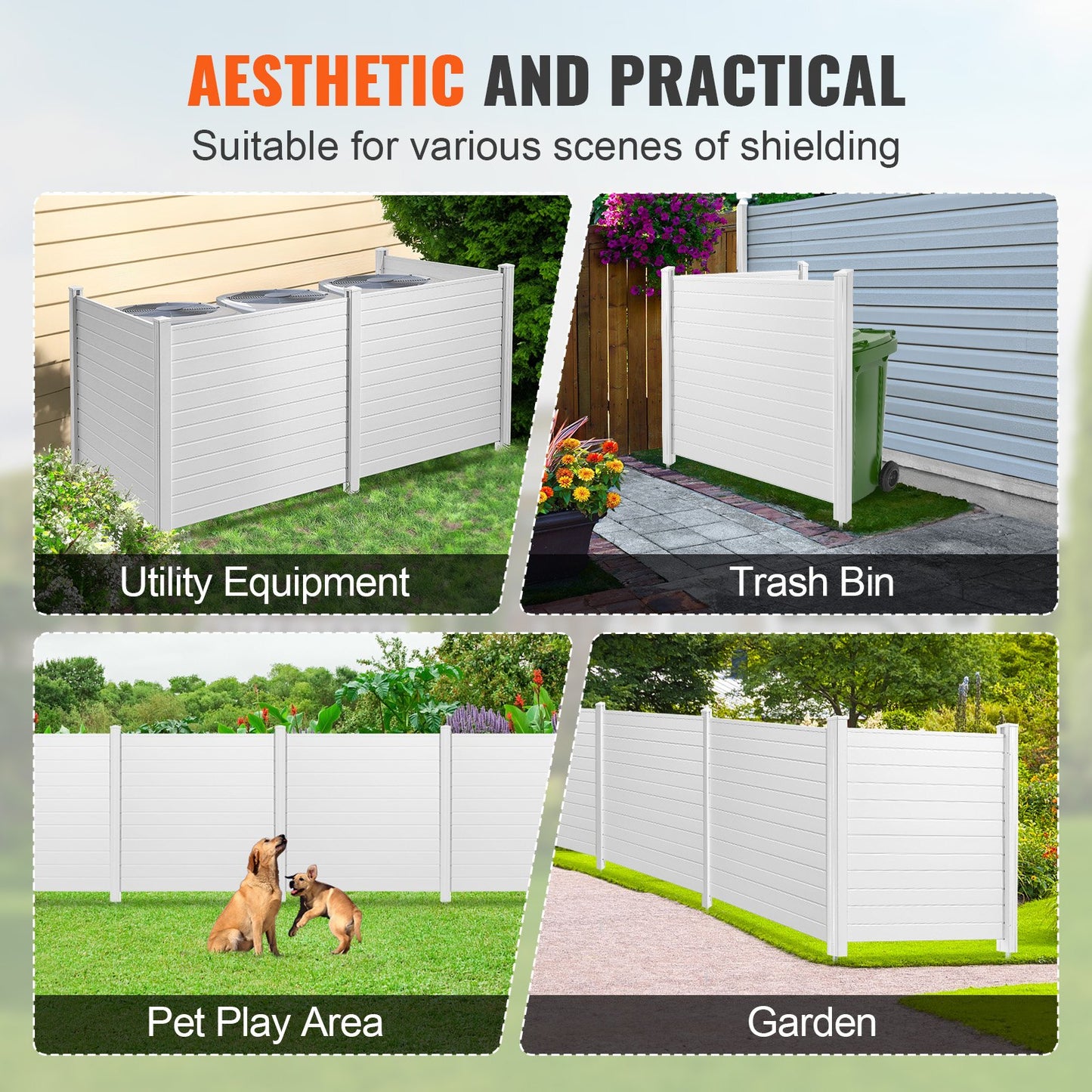 Outdoor Privacy-skärmar, 50" B x 50" H Luftkonditioneringsstängsel, Poolutrustningshölje, Horisontellt Vinyl Privacy-staket, perfekt för att omsluta papperskorgen och A/C-enheter (4-paneler)