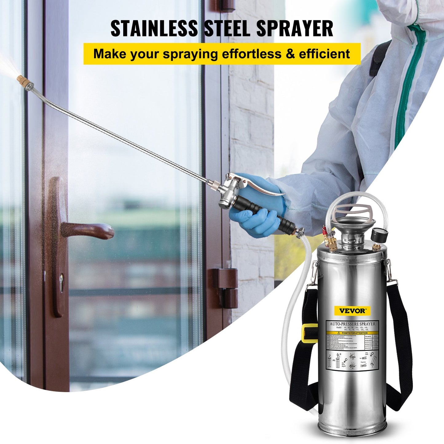 Stainless Steel Sprayer 10L Household Garden and Floor Cleaning Sprayer, Suitable for Current Neds in Industry, Agriculture, Commerce, Medicine and Other Industries