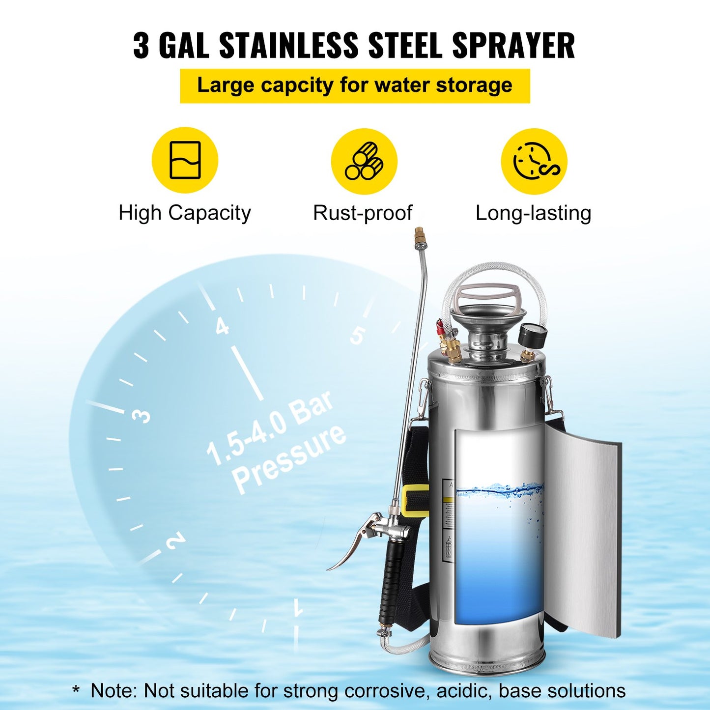 Stainless Steel Sprayer 10L Household Garden and Floor Cleaning Sprayer, Suitable for Current Neds in Industry, Agriculture, Commerce, Medicine and Other Industries