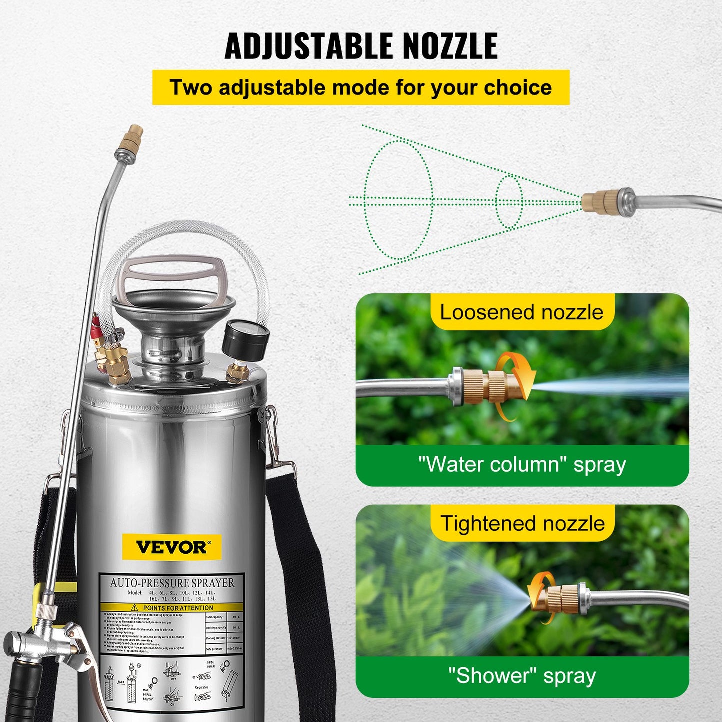 Stainless Steel Sprayer 10L Household Garden and Floor Cleaning Sprayer, Suitable for Current Neds in Industry, Agriculture, Commerce, Medicine and Other Industries