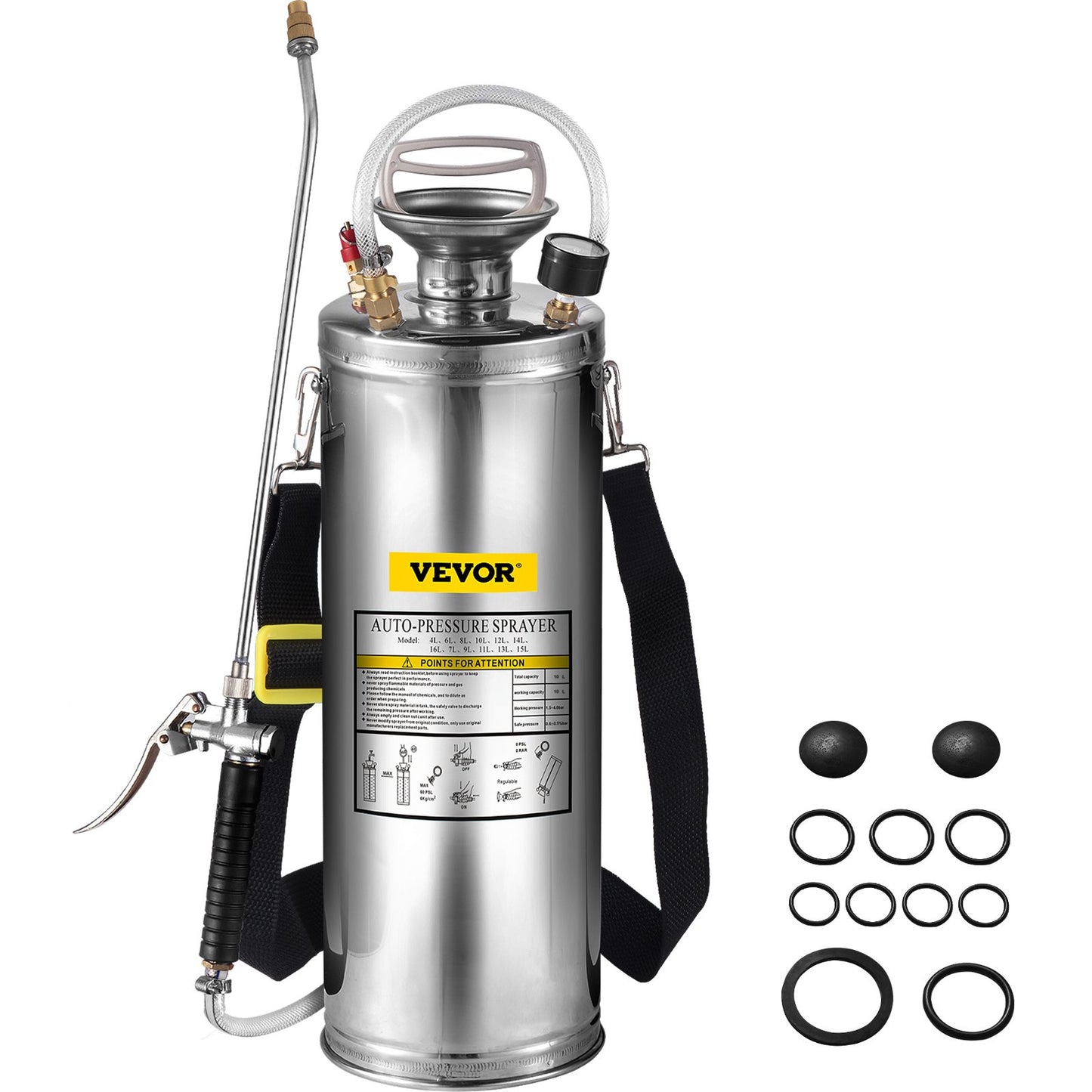 Stainless Steel Sprayer 10L Household Garden and Floor Cleaning Sprayer, Suitable for Current Neds in Industry, Agriculture, Commerce, Medicine and Other Industries