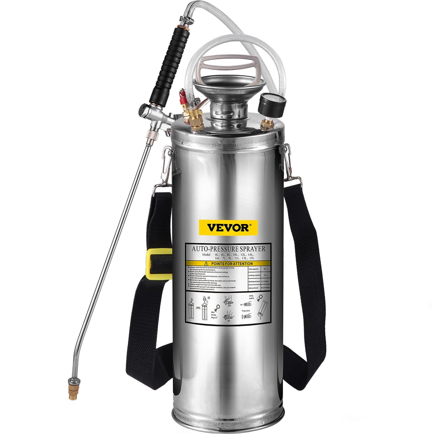 Stainless Steel Sprayer 10L Household Garden and Floor Cleaning Sprayer, Suitable for Current Neds in Industry, Agriculture, Commerce, Medicine and Other Industries