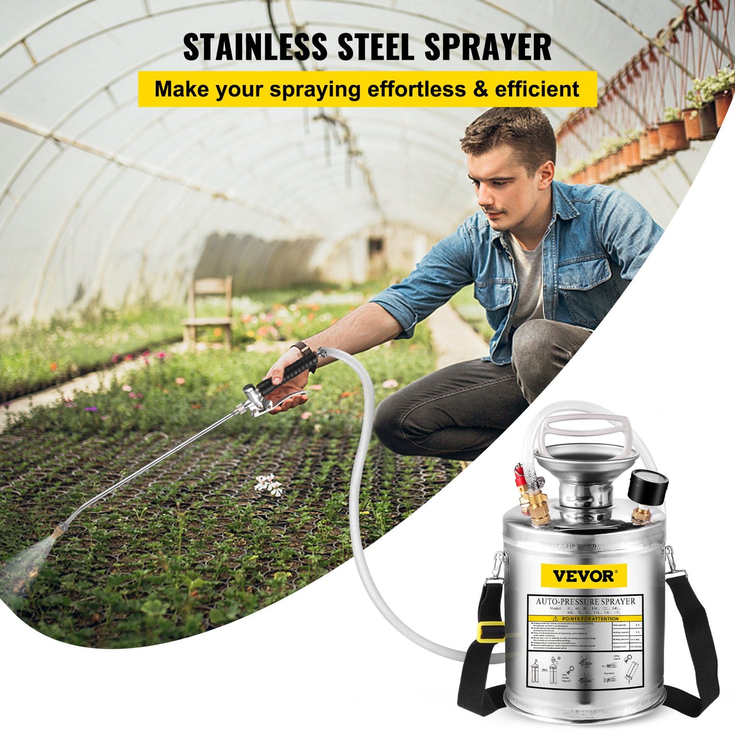 Edelstahl-Sprühgerät, 4 l, Sprühgerät für die Reinigung von Gärten und Böden im Haushalt, geeignet für gängige Anwendungen in Industrie, Landwirtschaft, Handel, Medizin und anderen Branchen