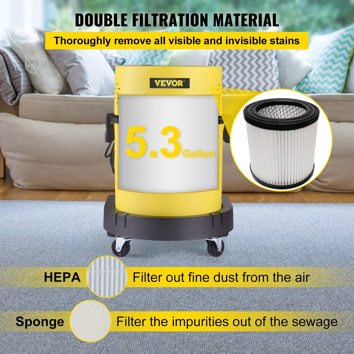 Våttorrdammsugare, 5,3 gallon 2 Peak HP, 4-i-1 bärbar butiksdammsugare med blås- och sprayfunktion, fjärrkontroll, HEPA- och svampfiltrering, 5 borstar för hushåll, bil