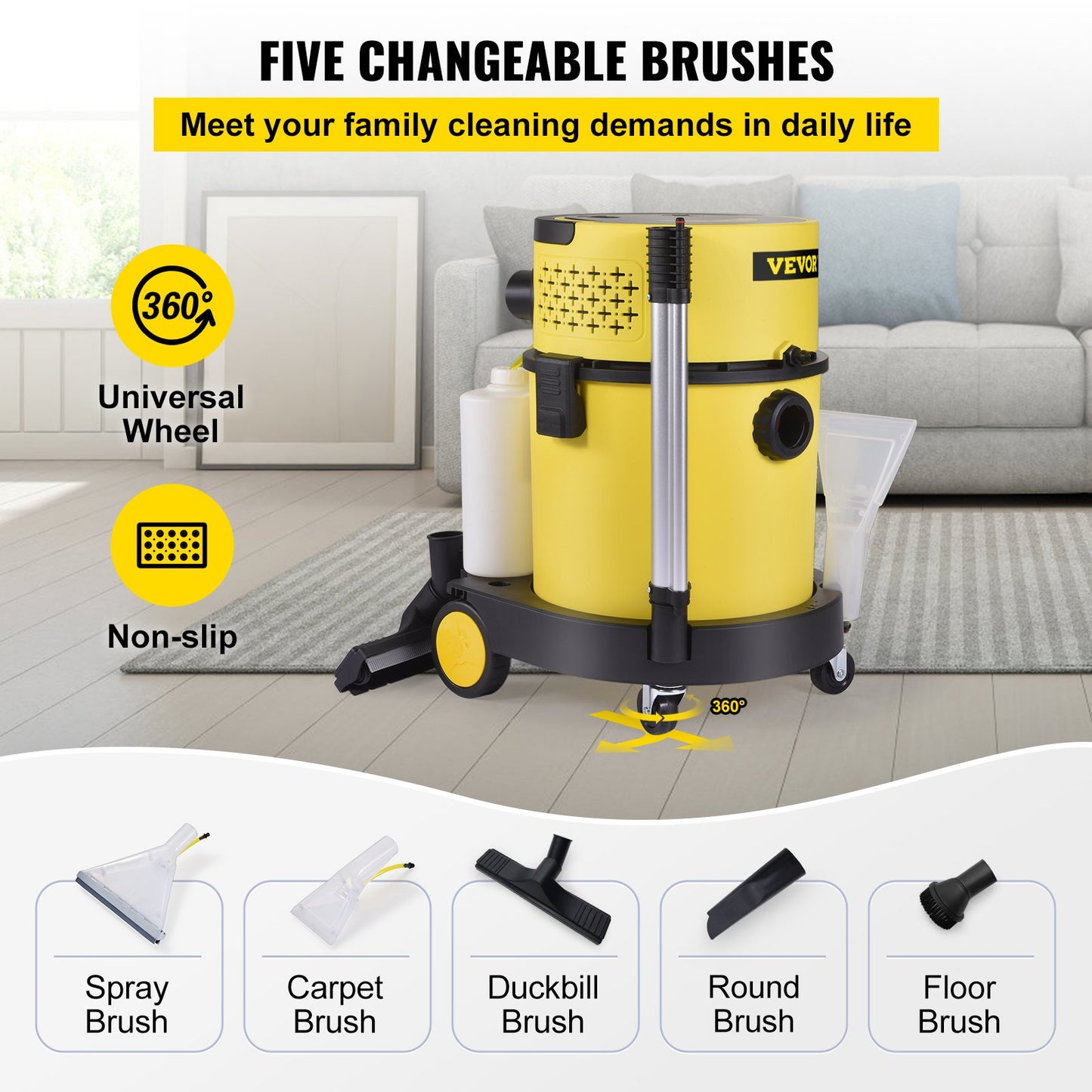 Våttorrdammsugare, 5,3 gallon 2 Peak HP, 4-i-1 bärbar butiksdammsugare med blås- och sprayfunktion, fjärrkontroll, HEPA- och svampfiltrering, 5 borstar för hushåll, bil