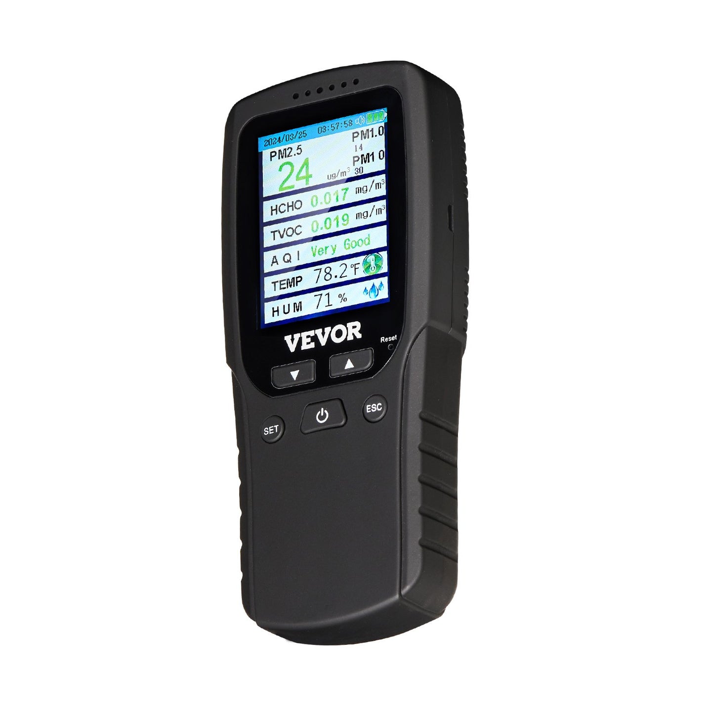 8-IN-1 luftkvalitetsmätare PM1.0/2.5/10 HCHO TVOC fuktighetsmätare