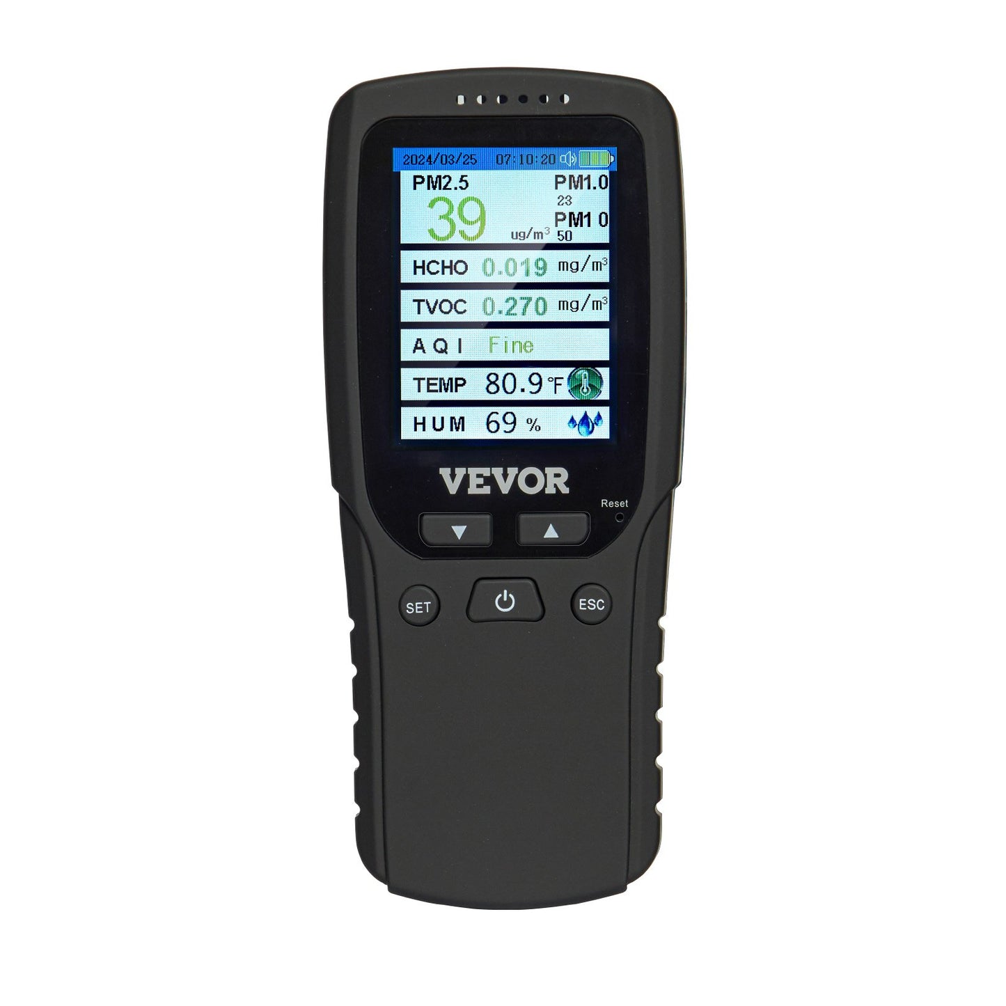 8-IN-1 luftkvalitetsmätare PM1.0/2.5/10 HCHO TVOC fuktighetsmätare