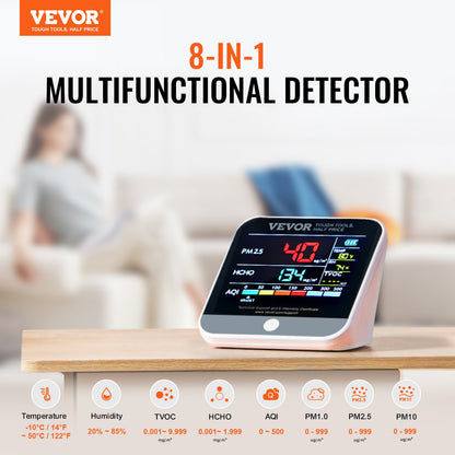 8-IN-1 Mini Air Quality Monitor Meter PM1.0/2.5/10 HCHO TVOC Tester