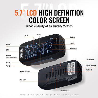 9-IN-1 luftkvalitetsmonitor CO2-detektor PM1.0/2.5/10 HCHO TVOC-testare
