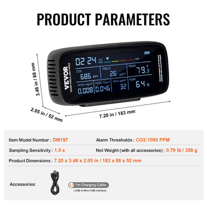 9-IN-1 luftkvalitetsmonitor CO2-detektor PM1.0/2.5/10 HCHO TVOC-testare