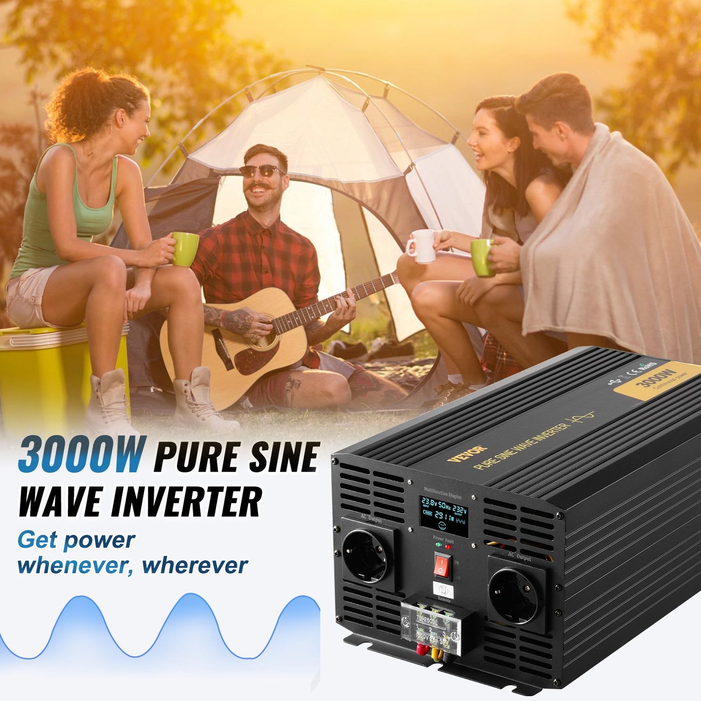 Pure Sine Wave Inverter Power Inverter 3000W DC24V to AC230V Inverter LCD