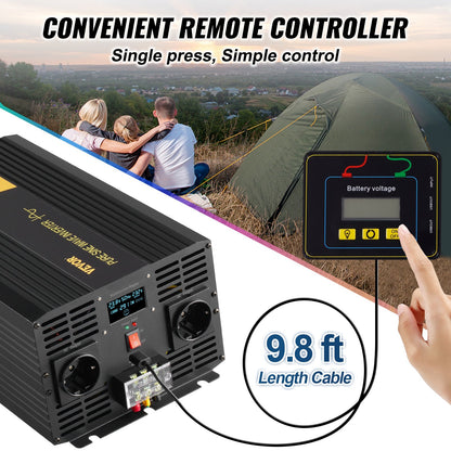 Pure Sine Wave Inverter Power Inverter 3000W DC24V to AC230V Inverter LCD