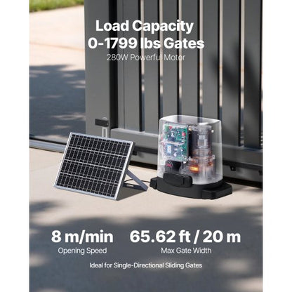 280W Solcellsgrindöppnare 740 kg Elektrisk grindöppnare med växelskena 2 fjärrkontroller