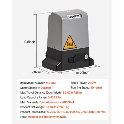 280W elektrisk skjutgrindsöppnare 1799lbs kugghjulsspår infraröd sensor