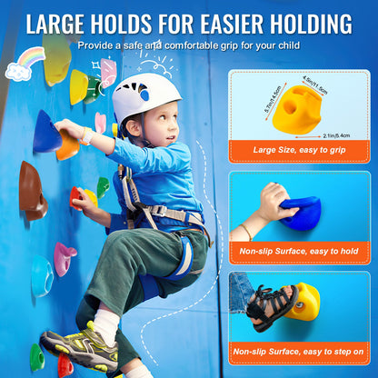 32 Klettergriffe Kletterfelsen mit farbiger Kletterseil-Hardware