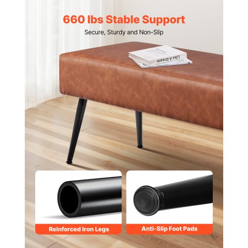 Sovrumsbänk i PU-läder med metallben Skobänk för entré Brun |  EU