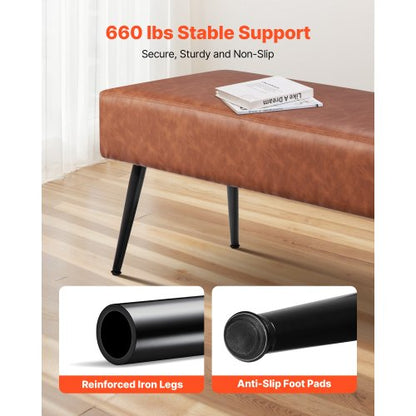 Sovrumsbänk i PU-läder med metallben Skobänk för entré Brun |  EU