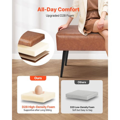 Sovrumsbänk i PU-läder med metallben Skobänk för entré Brun |  EU