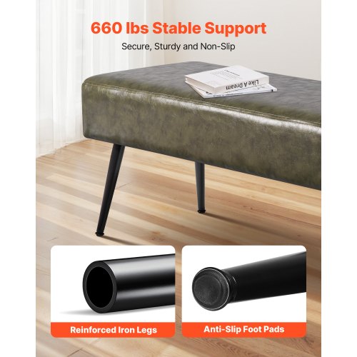 Sovrumsbänk i PU-läder med metallben Skobänk för entré Grön |  EU