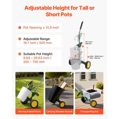 Garden Pot Mover Heavy Duty Potted Plant Trolley with Adjustable Handle | EU