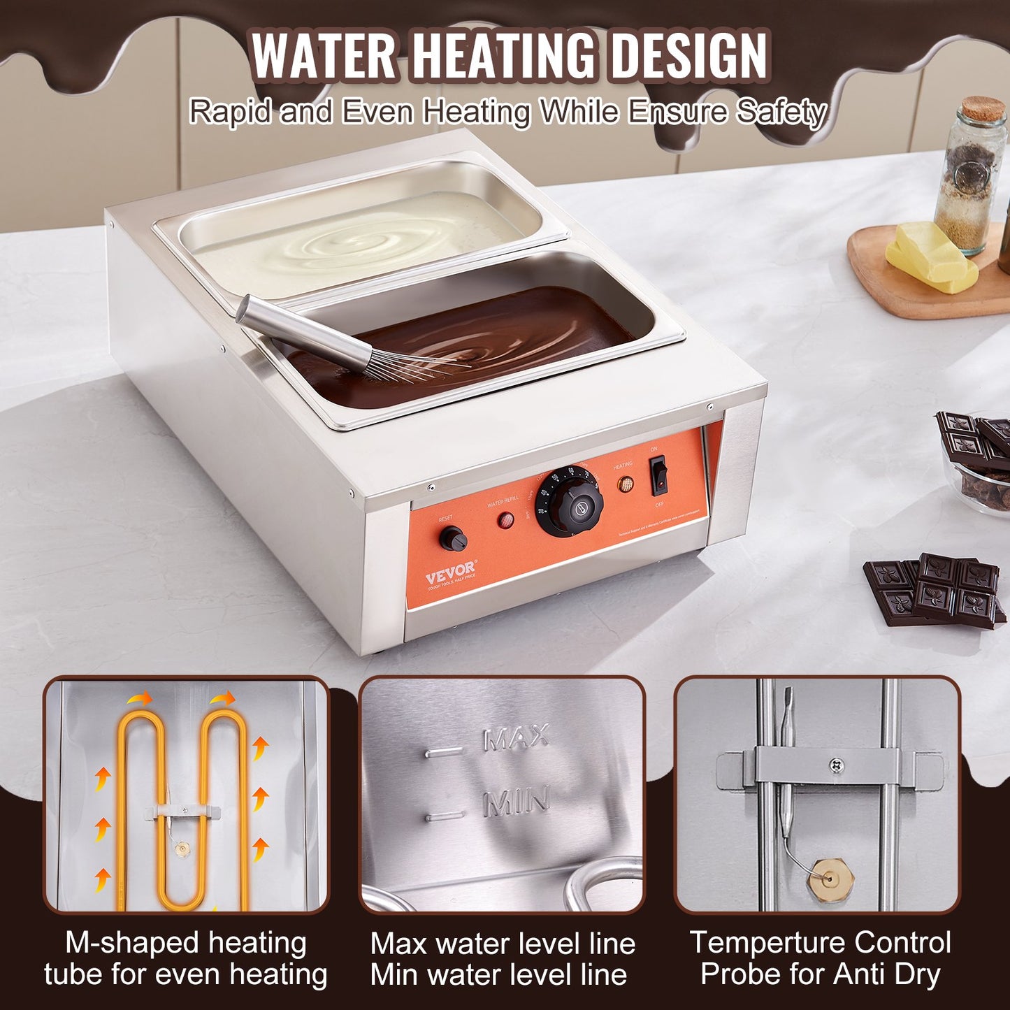 Chocolate Tempering Machine Chocolate Melting Pot 17.6 Pounds 2 Tanks