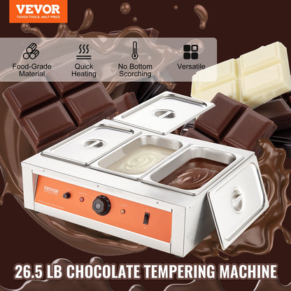 Chokladtempereringsmaskin Chokladsmältdegel 26,5 pund 3 tankar