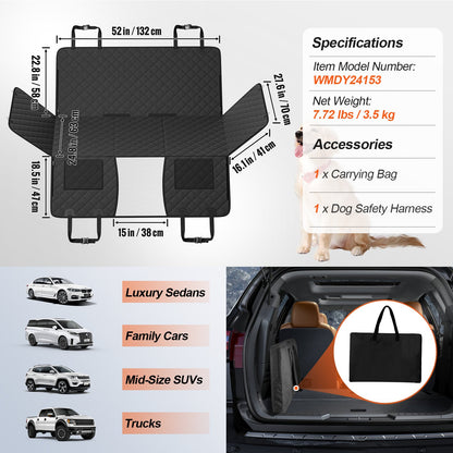 52 x 24,8 Zoll Hunde-Autositzbezug für die Rückbank, wasserdicht, 600D, für Autos
