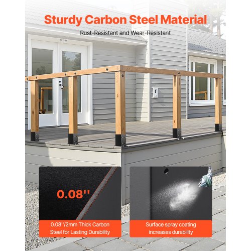 4x4 stolpbas 10 st, innerstorlek 3,6x3,6 tum / 91,44x91,44 mm stolpfästen, kraftiga däckstolpar i kolstål, trästolpfästen för paviljongdäck, räcke, stöddäck, bottenplatta, svart |  EU