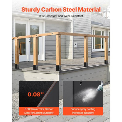 4x4 stolpbas 10 st, innerstorlek 3,6x3,6 tum / 91,44x91,44 mm stolpfästen, kraftiga däckstolpar i kolstål, trästolpfästen för paviljongdäck, räcke, stöddäck, bottenplatta, svart |  EU