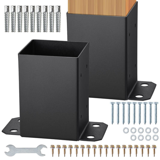 4x4 stolpbas 2 st, innerstorlek 3,6"x3,6" stolpbasfästen, kraftig pulverlackerad stolpeankare Mattsvart trästolpfästen för paviljongdäcksräcke Stöddäcks bottenplatta