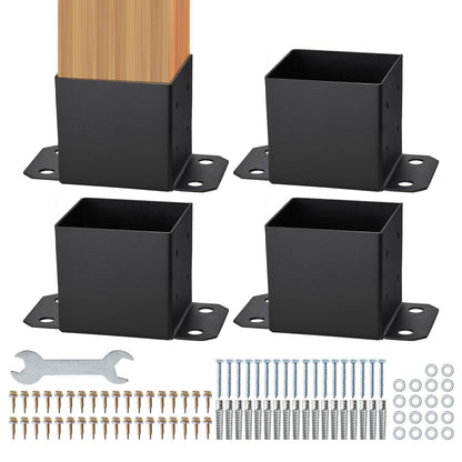 6x6 stolpbas 4 st, innerstorlek 5,6"x5,6" stolpbasfästen, kraftig pulverlackerad stolpeankare Mattsvart trästolpfästen för paviljongdäcksräcke Stöddäcks bottenplatta