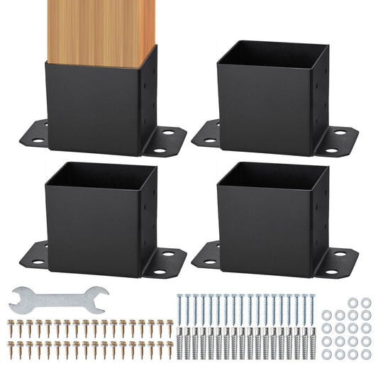 6x6 stolpbas 4 st, innerstorlek 5,6"x5,6" stolpbasfästen, kraftig pulverlackerad stolpeankare Mattsvart trästolpfästen för paviljongdäcksräcke Stöddäcks bottenplatta