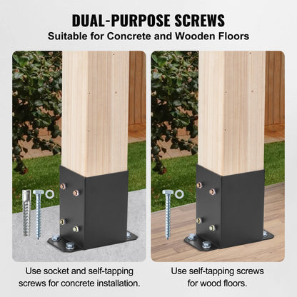 4x4 post base 4 pcs, inner size 3.6x3.6 post base brackets, heavy duty powder coated post anchor Matte black wooden post brackets for pavilion deck railing Support deck base plate