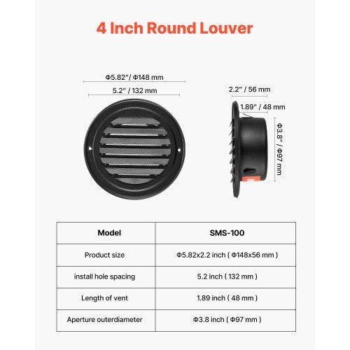 97 mm Rund Väggventilationsskydd Rostfritt Stål AC-ventil 2-pack Svart