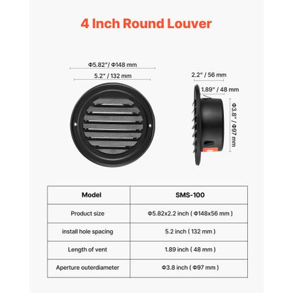 97 mm Rund Väggventilationsskydd Rostfritt Stål AC-ventil 2-pack Svart