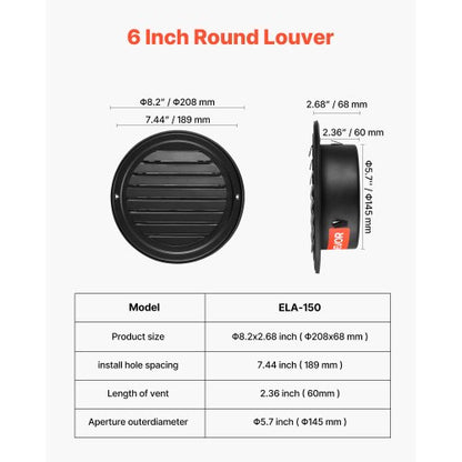 145 mm Rund Väggventilationsskydd Rostfritt Stål AC-ventil 2-pack Svart