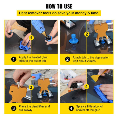 Dent removal tools, 89 pcs paintless dents, repair kit with led baffle plate for car dents, glue remover, dents for automatic dent removal, minor dents, doors and hail damage