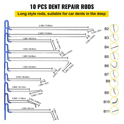 Rods Dent Removal Kit, 20pcs Paintless Dent Repair Tools, Stainless Steel Dent Repair Tools, Whale Tail Dent Repair Tool, Professional Shot Dent Removal Tool for Minor Dents, Door Stings and Hail Damage