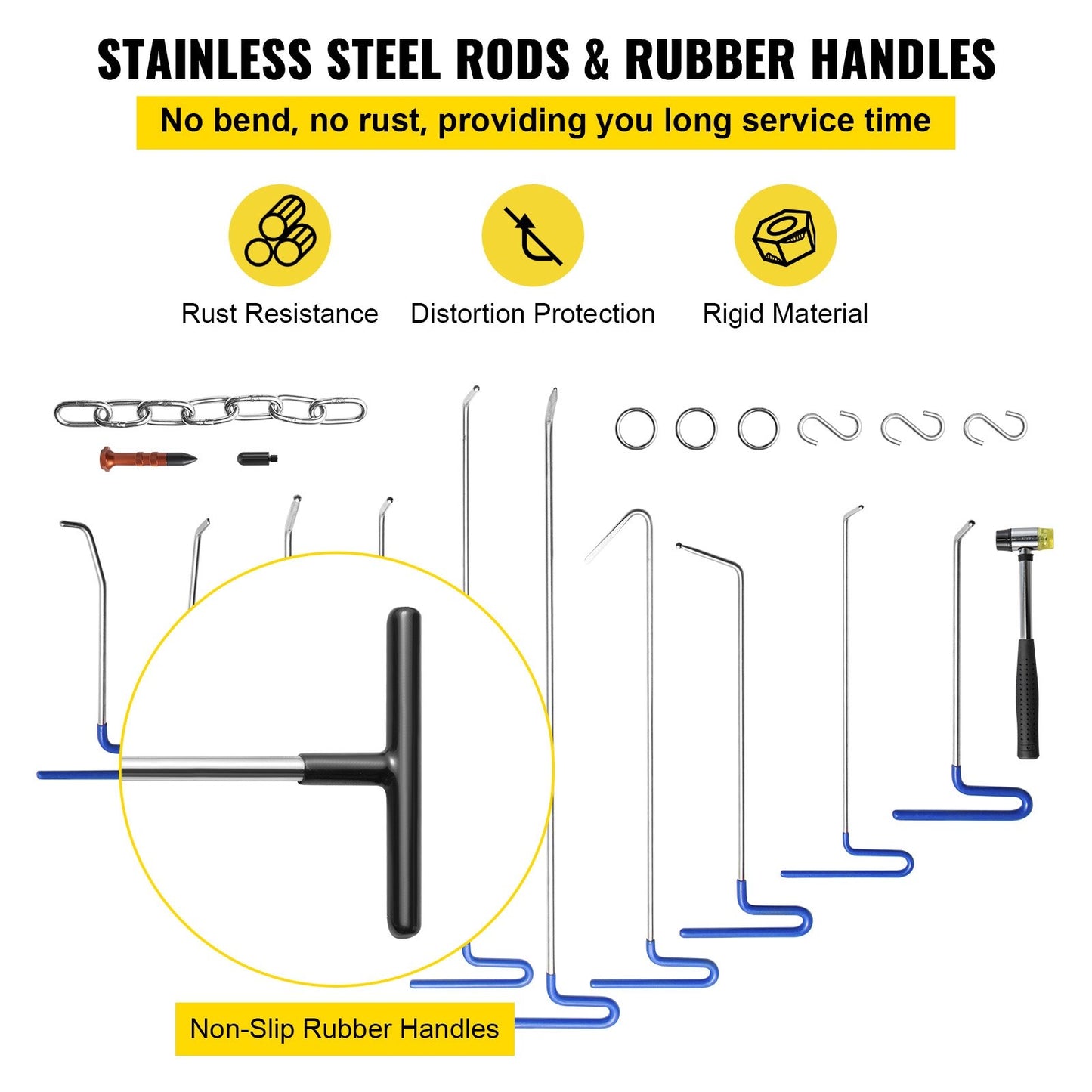 Rods Dent Removal Kit, 20pcs Paintless Dent Repair Tools, Stainless Steel Dent Repair Tools, Whale Tail Dent Repair Tool, Professional Shot Dent Removal Tool for Minor Dents, Door Stings and Hail Damage
